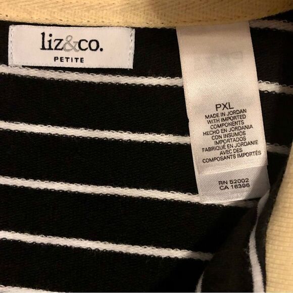 Liz & Co Black, White Stripped Sleeveless V-neck w/ Yellow Collar and a Zipper - Picture 7 of 8